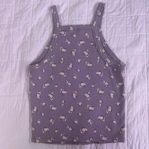 purple floral high neck tank top